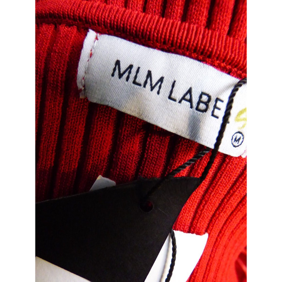 $198 MLM Label Red Ribbed Long Bell Sleeve Off Shoulder Indiana Sweater M NWT - Picture 11 of 11